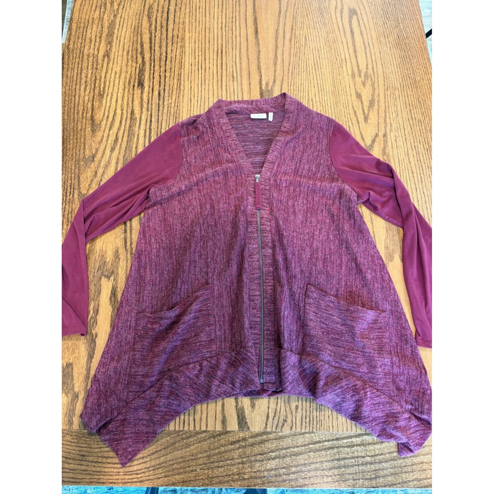 LOGO Lori Goldstein Womens Berry Space Dye Zip Up Sharkbite Cardigan Sweater S